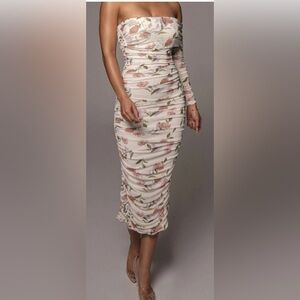 JLUX LABEL one sleeve rouched dress Floral